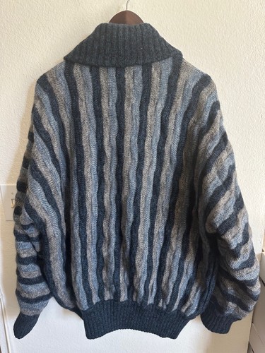 Chaqueta de bombardero vintage ZILLI gruesa azul tejido 3D cuello chal CARDIGAN talla L/4 - Imagen 5 de 14