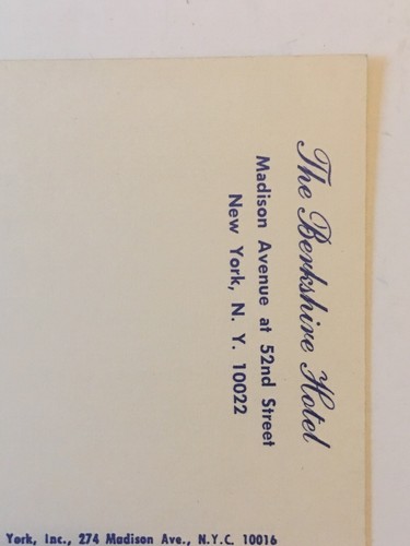 NYC The Berkshire Hotel Vintage Postcard - New York City - Picture 9 of 10
