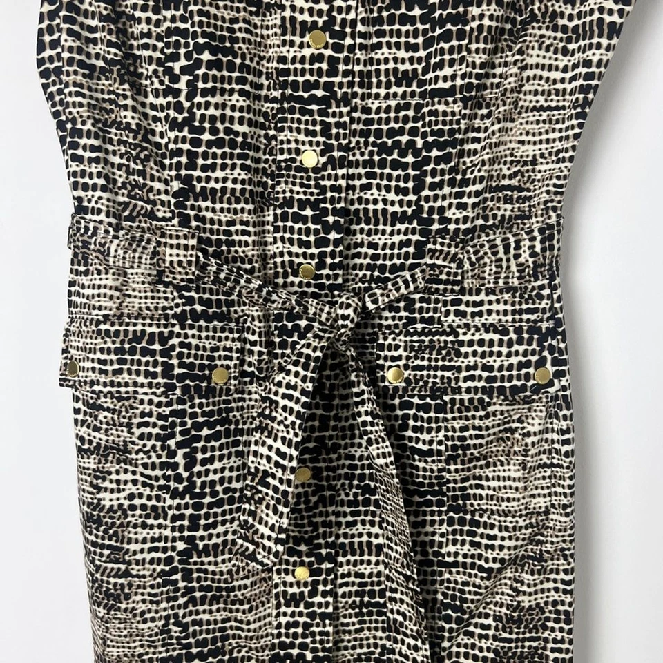 Calvin Klein Animal Print Safari Snap Front Belted Pockets Shift Dress Cotton 12 - Image 4 of 4