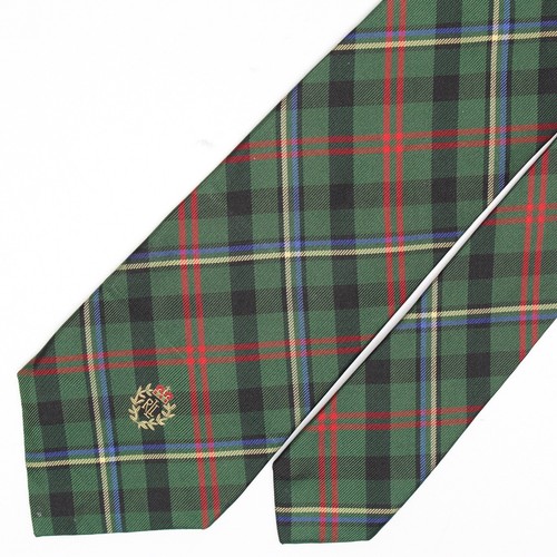 Lauren Ralph Lauren Mens Silk Necktie Green Red Blue Tartan Plaid Crest Tie - Picture 2 of 8