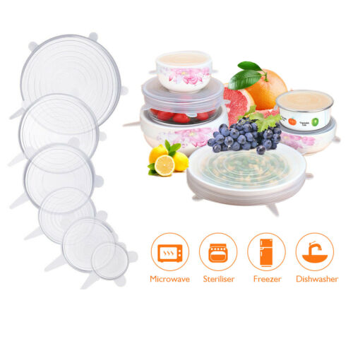 6Pcs Stretch Silicone Lids Bowl Reusable Kitchen Food Storage Wrap Sealing Cover - Picture 9 of 13
