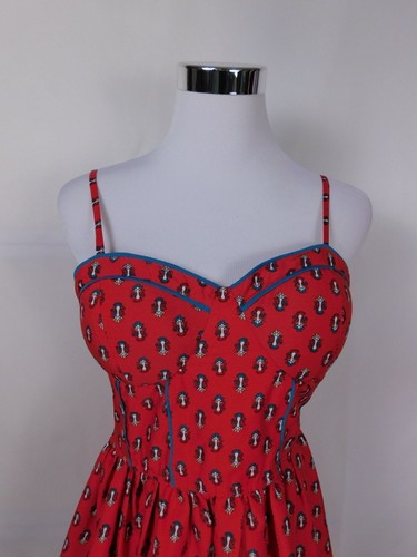 Band Of Gypsies Red Sundress Paisley & Floral Sweetheart Neckline Sz M - Picture 2 of 10