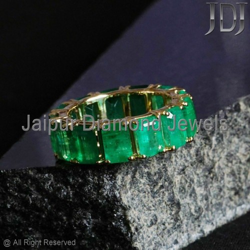 Esmeralda Natural Banda Anillo Sólido 14k Oro Amarillo Compromiso Joyería Boda - Imagen 4 de 20