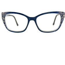 TURA R578 NAV B:41 Navy Gold Sparkle Eyeglasses Frames Full Rim Cat Eye H17132