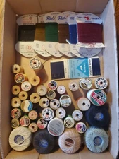 Lot of VINTAGE SPOOLS OF THREAD SEWING Various Brands, Some Wooden 