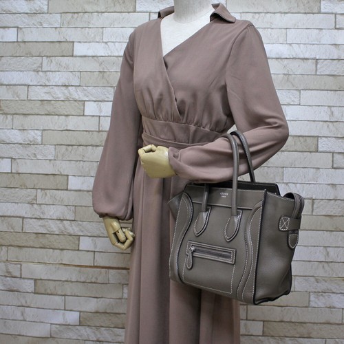 CELINE Luggage micro Handbag gray beige leather Luggage from japan used