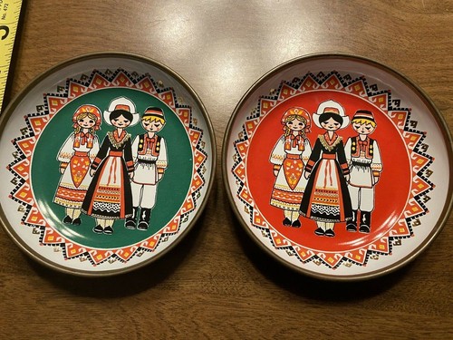 Par de pequeños platos decorativos colgantes de metal vintage de arte popular mexicano arte C10 - Imagen 12 de 12