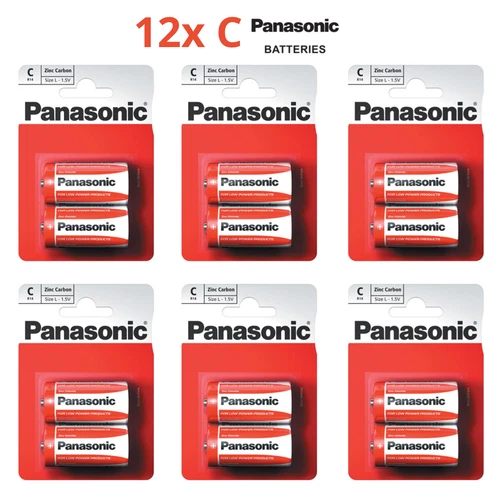 12X C Size Panasonic Zinc C Batteries Heavy Duty 14G, R14P, 1235, C Battery Bulk