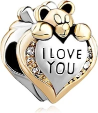 I Love You Charms Bead Heart Teddy Bear Crystal Pandora Bracelet Valentine's day
