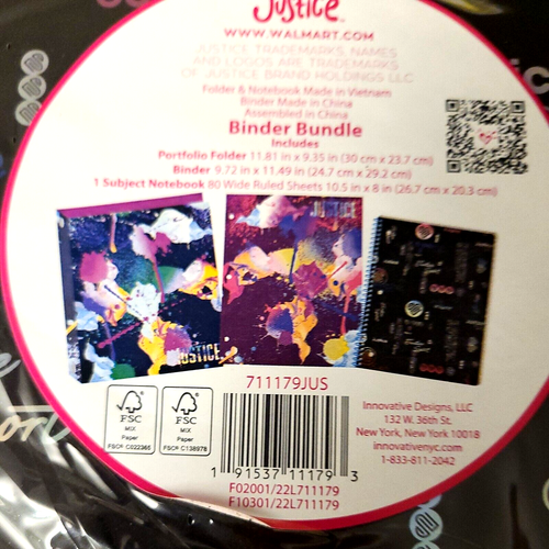3 Piece Set Justice Teen Binder Bundle: Folder 3 Ring Binder Notebook - Picture 2 of 9