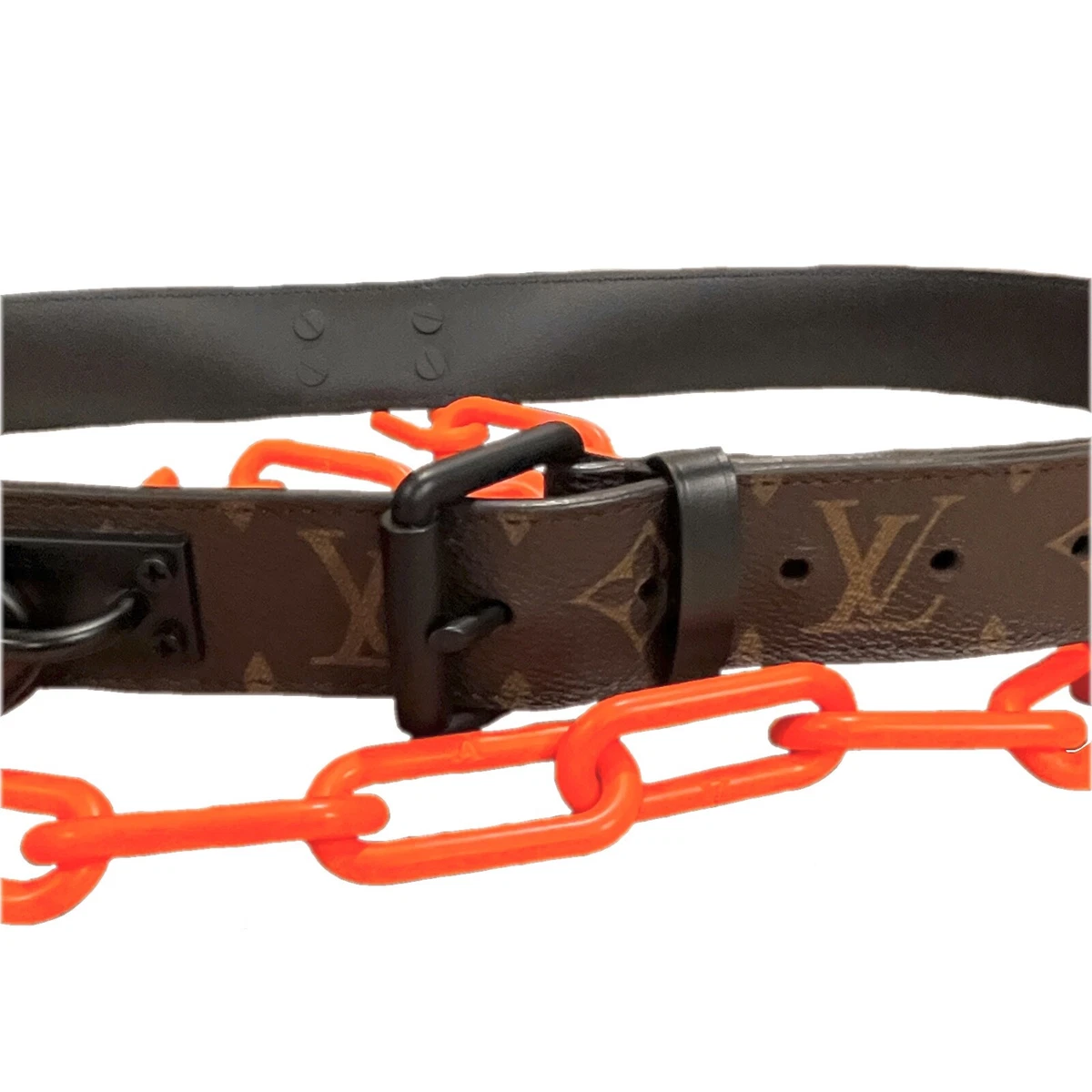 Pre-owned Louis Vuitton Signature Belt Monogram Chains 35mm Brown/orange