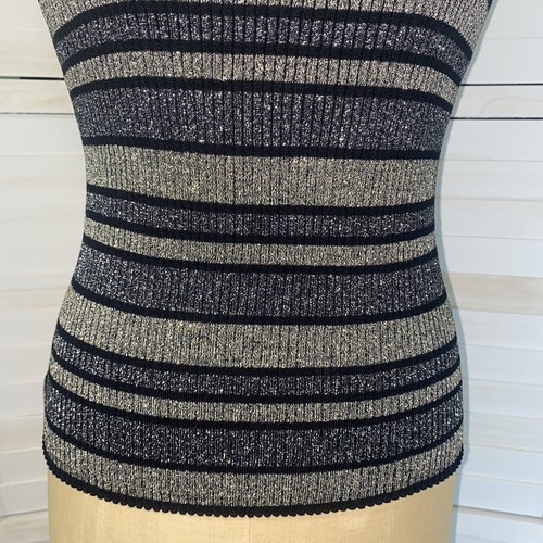Kenar Formal Glitter Black Silver Gold Sheen Stripe Turtle Neck Tank Large - Picture 3 of 9