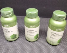 3PK GNC HERBAL PLUS Ginkgo Biloba 60mg For Mental Sharpness 100PC EACH Exp