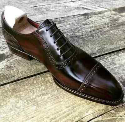 Bespoke Handmade Genuine Brown Leather Shoes Handmade Brown Patina Oxfords Dress Shoes and 50 similar items main image 4