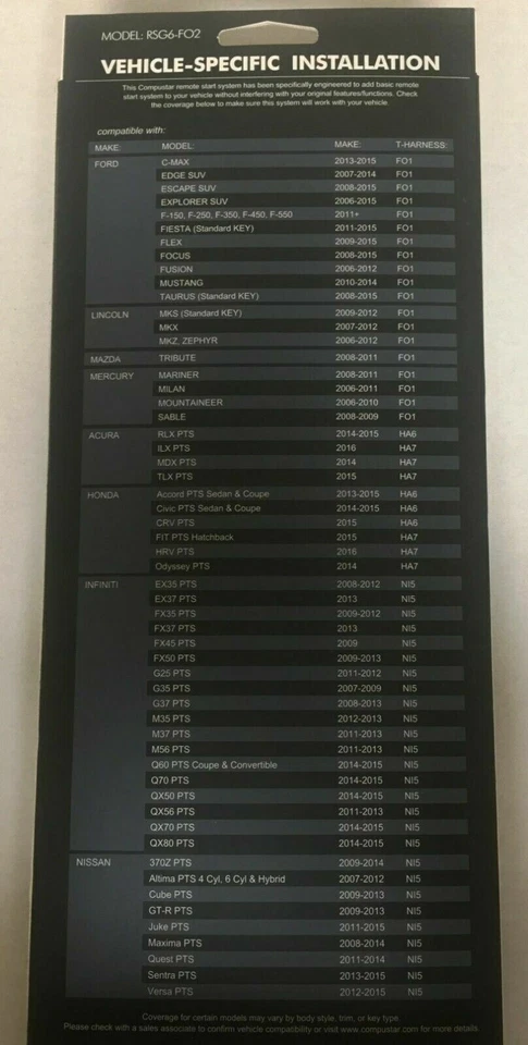 NUEVO Kit de arranque remoto Compustar RSG6-FO2 Ford Lincoln Mazda Mercury Acura Honda Foto 2 de 4
