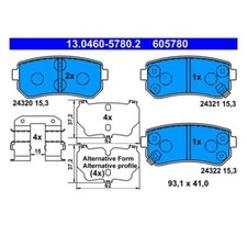 ATE 13.0460-5780.2 Pastillas Freno de Trasero para Hyundai i30 Tucson Kia