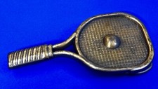 Tennis Racquet  Ball Figural Cutout Sports Game Brass Tone Vintage Belt Buckle