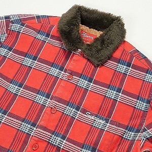SUPREME 21AW Faux Fur Collar Flannel LONG SLEEVE T-SHIRT RED M 送料無料について shirt flannel collar fur faux supreme その他