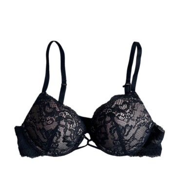 Adore Me Nude with Black Lace Mesh Push Up Bra 32A