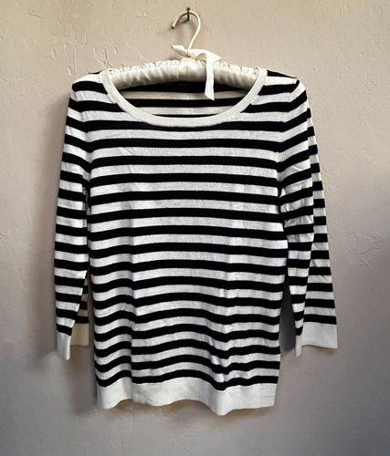 Boss Hugo Boss Women's White & Black Striped Virgin Wool Sweater Top Size Small