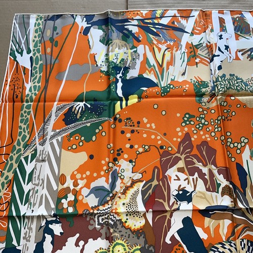 New Hermes Silk Scarf Carre 90 En Liberte ! Dogs Theme orange green beige yellow - Picture 5 of 11