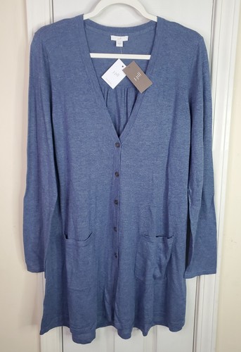 J Jill Tunic Button Down Lightweight Sweater Cardigan Small Ink Heather Blue