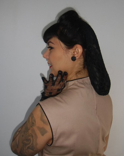 Hair Net Snood Pinup Retro Vintage Crochet Black Hairstyle 40/50's - Picture 2 of 3