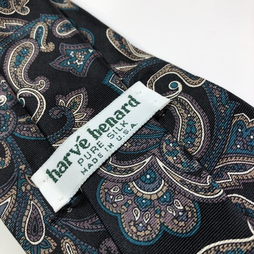 Harve Benard Tie Pure Silk Green & Browns Artistic Paisley Floral design 3.75" - Picture 6 of 6