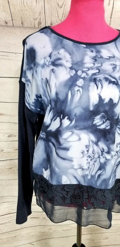 NWT Chicos Pullover Sweater Size L Blue Floral Indigo Hope Long Sleeve Lace - Picture 2 of 6