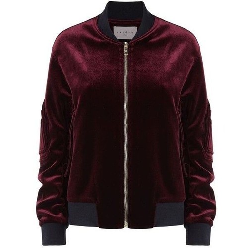 Sandro Paris Ventura Velvet Burgundy Zip Through Bomber Jacket, Size 1 BNWOT - Picture 3 of 12
