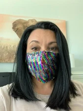 Premium Rainbow Holographic Sequin Face Mask Metallic Shiny Multi-color 