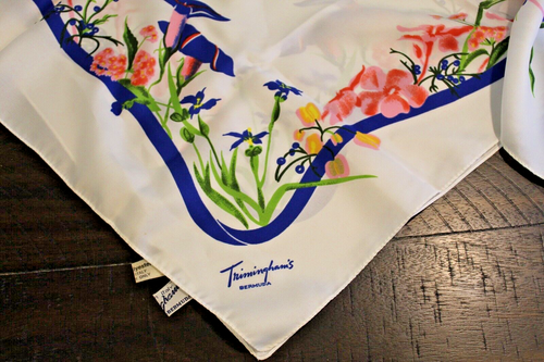 Vintage Trimingham's of Bermuda Scarf Morning Glory Floral 26" White Italy - Picture 2 of 3