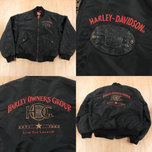 HARLEY-DAVIDSON HOG Harley Owners Group bomber flight jacket LARGE vtg 90s usa