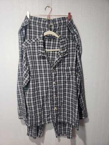 Land's End Men's Pajama Set Plaid Long Sleeve Button Front Size L 42-44 & 36-38