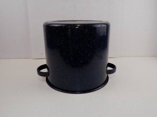 Vintage Blue Speckled White Enamelware Handled Stock Pot 10 Quart 10"x 9" - Picture 5 of 18