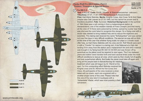 Print Scale 72-250 1/72 scale Decal for airplane - FW-200 Condor Part-2 War - Bild 8 von 12