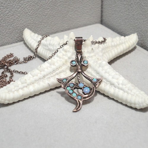 Opalschmuck Anhänger Opal Jugendstil Kette Trachten Retro Silber 925/- vergoldet - Bild 2 von 8