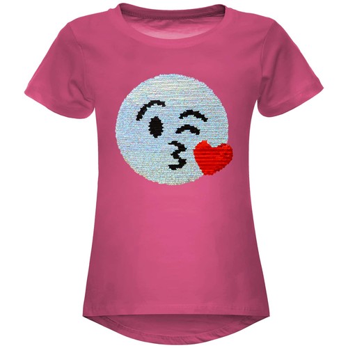 Girls reversible sequin T-shirt summer shirt smile motif pink 98-104