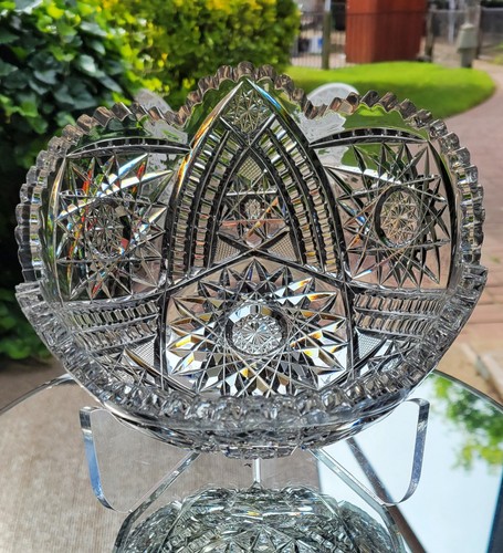 Amerikanisches Brillantschliff Glas 8" Schüssel - Unger Brüder Marquise Simile um 1904 ABP