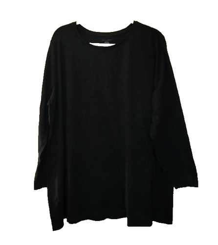 Eileen Fisher NEU schwarz 100 % Bio-Baumwolle Stretch Langarm Top Plus 3X