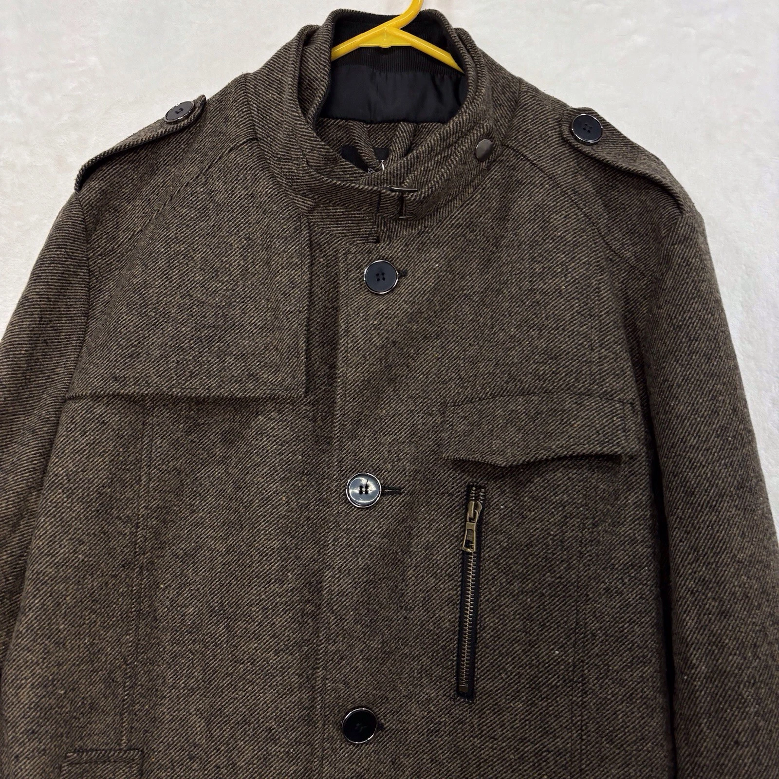 Wantdo Wool Blend Pea Coat Jacket Trench Coat Men L Herringbone Tweed Brown NEW - product detail image 5