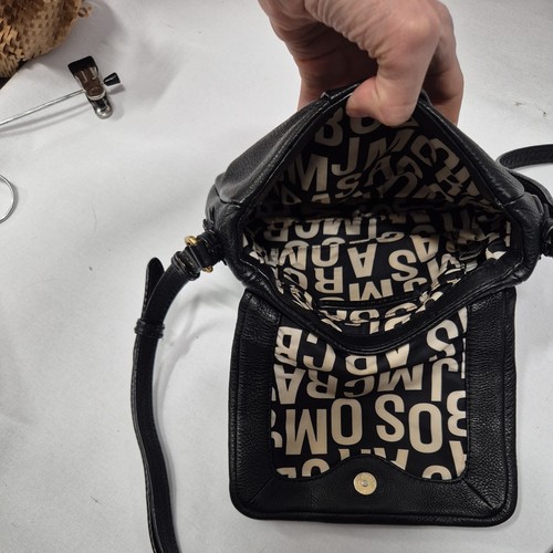 MARC JACOBS CROSSBODY PURSE BAG black real leather 8x5x2" logo adjustable strap - Picture 15 of 23