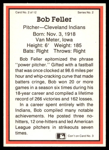 1987 #2b Bob Feller / Steve O'Neill NM HOF - Picture 2 of 2