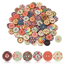 100 Pcs Vintage Wooden Buttons Assorted for Sewing Knitting Crocheting Scrapbook