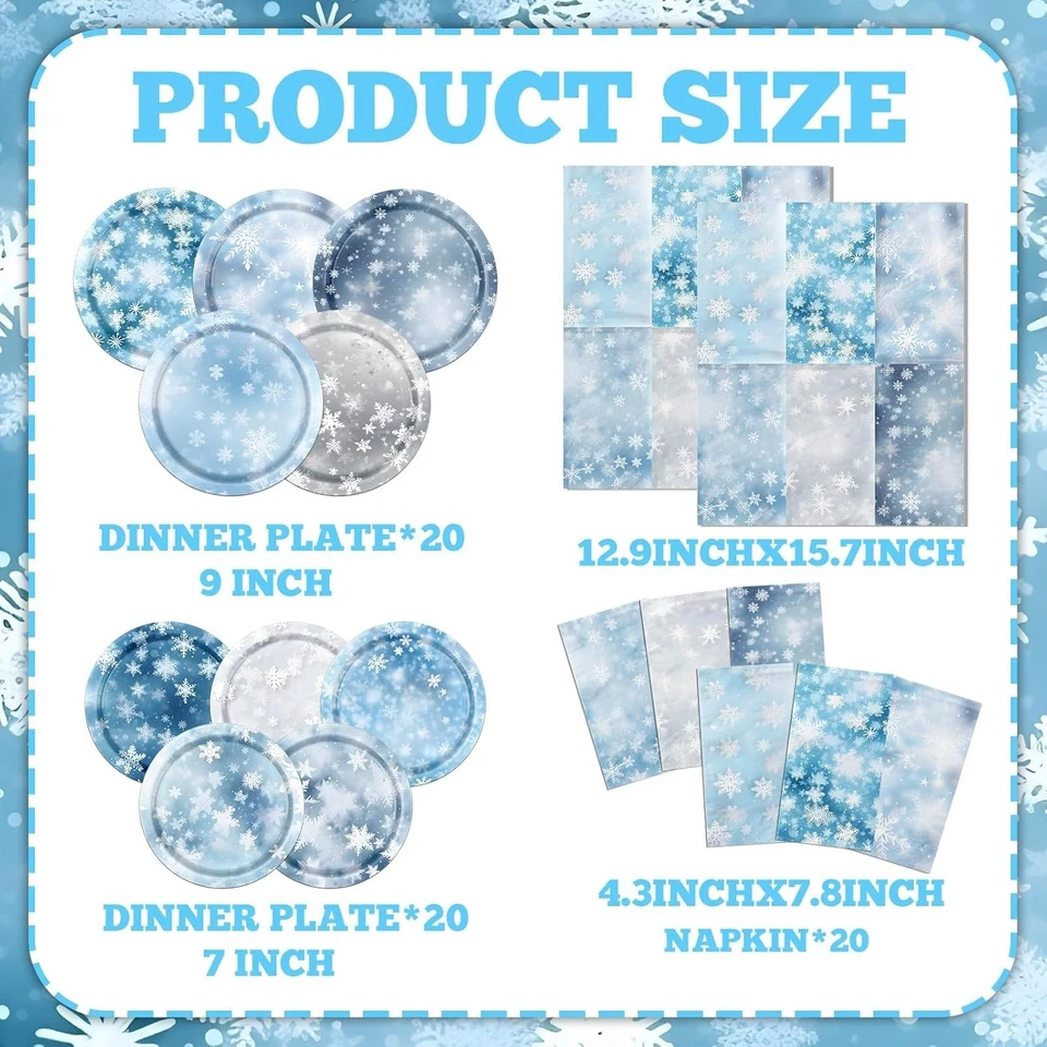 Platos y servilletas de fiesta de invierno, suministros de fiesta de copo de nieve 60 piezas Winter Wonderland Foto 2 de 2