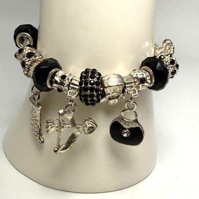 Armband Charm Sterling 925 gemischt Charms schwarze Perlen