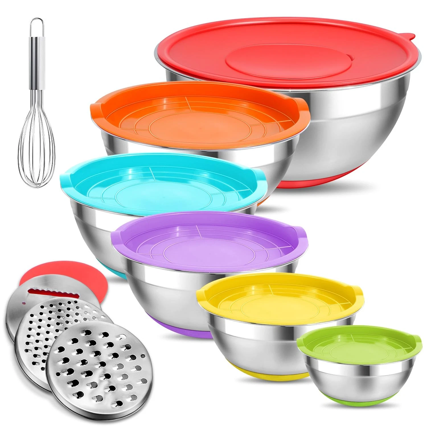Eallpha Mixing Bowls with Lids Set,10pcs Stainless Steel Mixing Bowls with Gr...