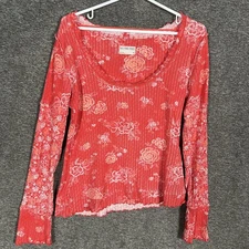 We The Free Free People Shirt Womens Medium Red Floral Thermal Long Sleeve