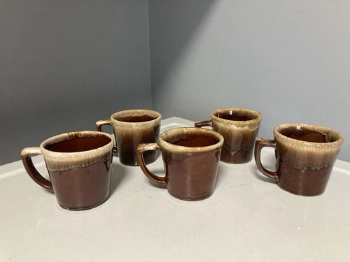 McCoy Brown Drip Glaze 8 oz Coffee Mugs D Handle USA (Set of 5)