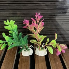 LOT OF 2- 4" ARTIFICIAL PLASTIC DECORATION AQUARIUM PLANT FOR FISH TANK